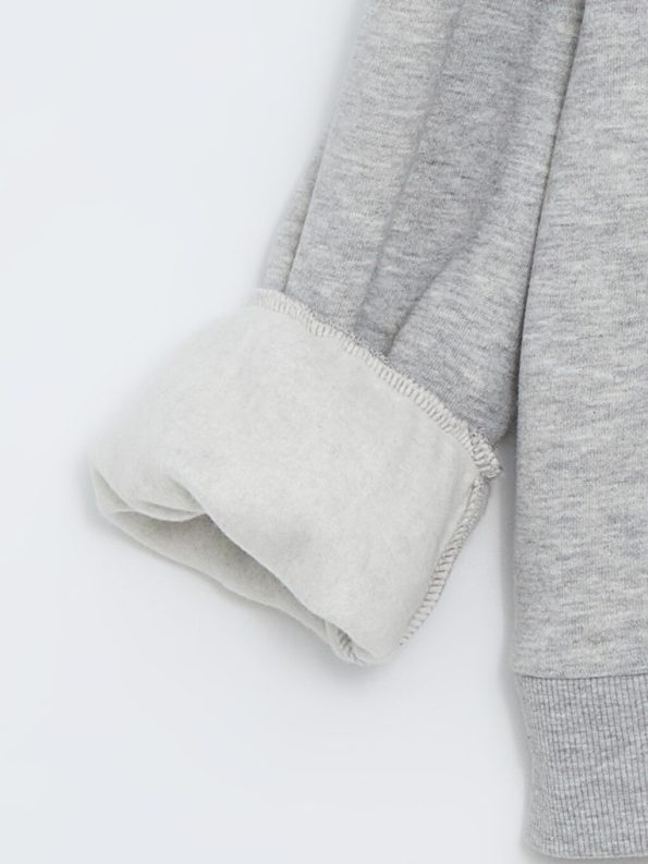 LCW Kids Gray Round Neck Thick Sweatshirt for Girls