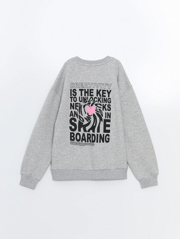 LCW Kids Gray Round Neck Thick Sweatshirt for Girls
