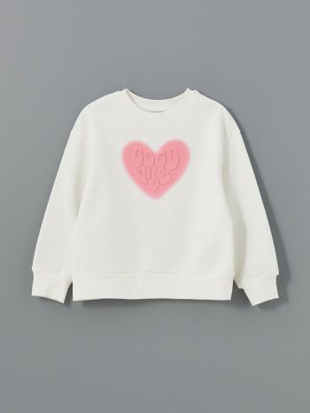 LCW Kids Cream Crew Neck Girls Thick Sweatshirt