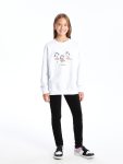 LCW Kids White Crew Neck Girl's Sweatshirt
