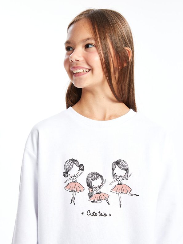 LCW Kids White Crew Neck Girl's Sweatshirt