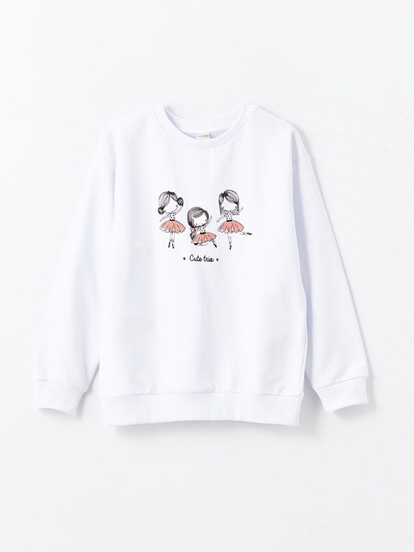 LCW Kids White Crew Neck Girl's Sweatshirt