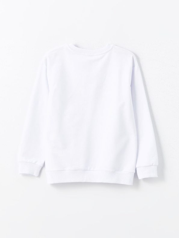LCW Kids White Crew Neck Girl's Sweatshirt
