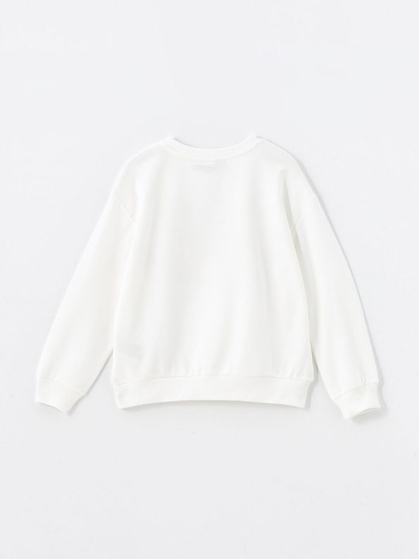LCW Kids White Crew Neck Printed Girls Sweatshirt