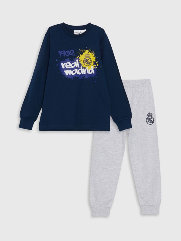 LCW Kids Navy Blue Crew Neck Real Madrid Boys Pajama Set