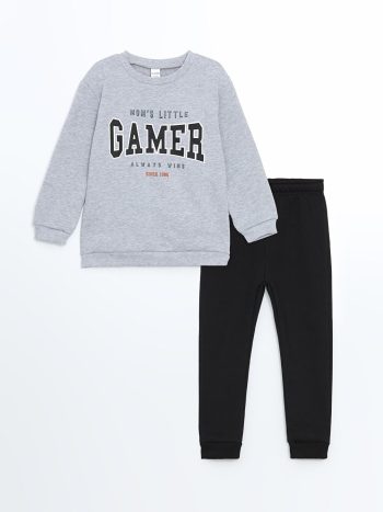 LCW Kids Gray Crew Neck Boys Sweatshirt and Sweatpants Set