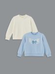 LCW Kids Blue Round Neck Girls Sweatshirt Set