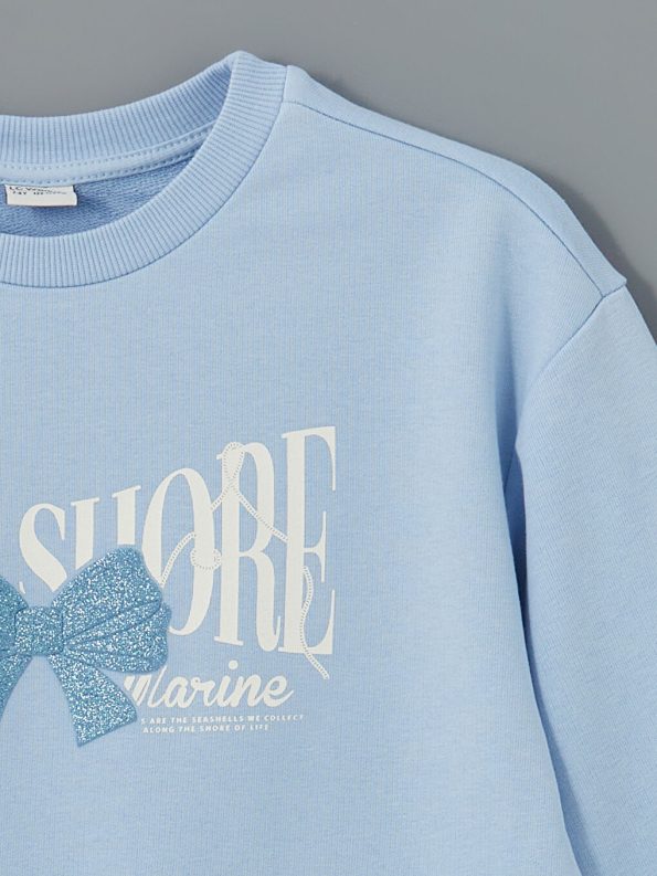 LCW Kids Blue Round Neck Girls Sweatshirt Set