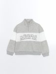 LCW Kids Gray Stand-Up Collar Girl's Sweatshirt