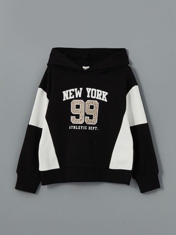 LCW Kids Black Hooded Sweatshirt for Girls