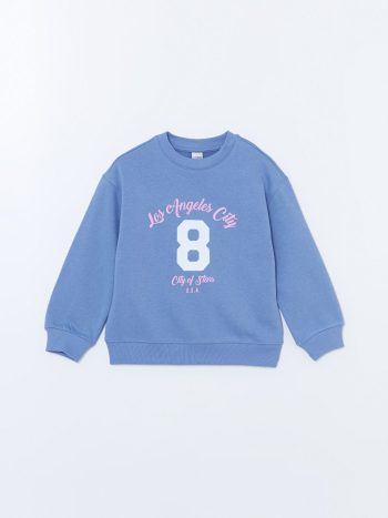 LCW Kids Purple Round Neck Thick Sweatshirt for Girls
