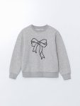 LCW Kids Grey Crew Neck Girls Crop Thick Sweatshirt