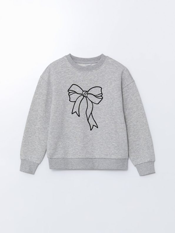 LCW Kids Grey Crew Neck Girls Crop Thick Sweatshirt