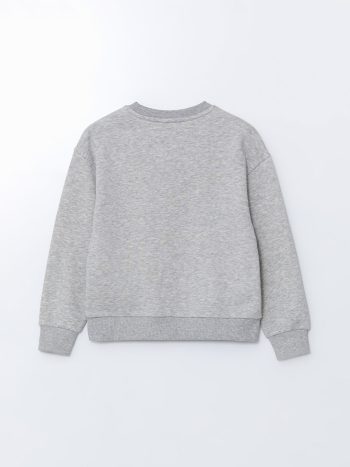 LCW Kids Grey Crew Neck Girls Crop Thick Sweatshirt