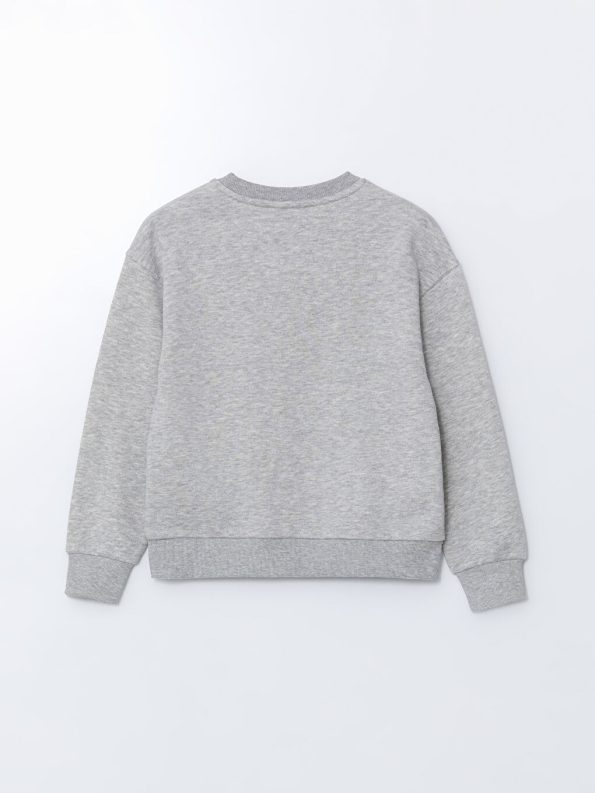 LCW Kids Grey Crew Neck Girls Crop Thick Sweatshirt