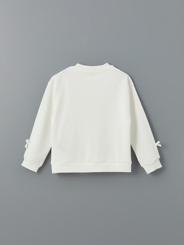 LCW Kids Cream Crew Neck Bow Detail Thick Sweatshirt