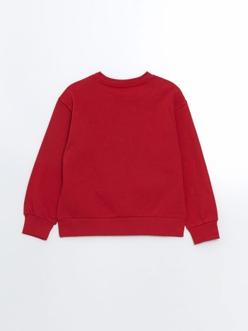 LCW Kids Red Crew Neck London Printed Girls Sweatshirt