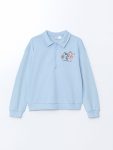 LCW Kids Blue Polo Collar Lilo and Stitch Printed Girls Sweatshirt
