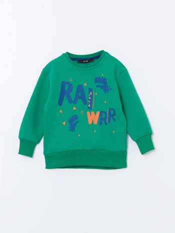LCW Kids Green Printed Crew Neck Sweatshirt for Boys