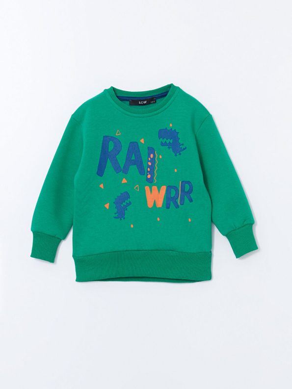 LCW Kids Green Printed Crew Neck Sweatshirt for Boys