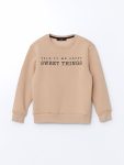 LCW Kids Beige Printed Crew Neck Sweatshirt for Girls