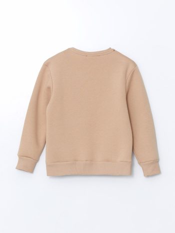 LCW Kids Beige Printed Crew Neck Sweatshirt for Girls