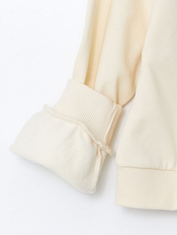 LCW Kids Beige Crew Neck Ribbon Print Girls Thick Crop Sweatshirt