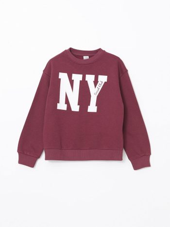 LCW Kids Purple Crew Neck Girls Thick Sweatshirt