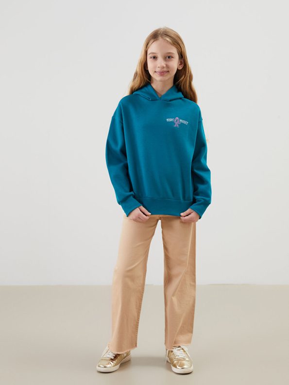 LCW Kids Turquoise Hooded Girls Thick Sweatshirt