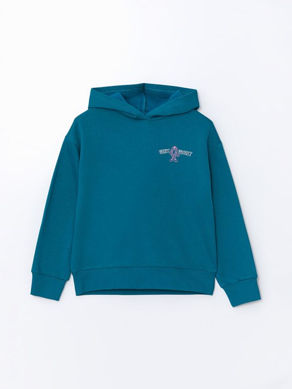 LCW Kids Turquoise Hooded Girls Thick Sweatshirt