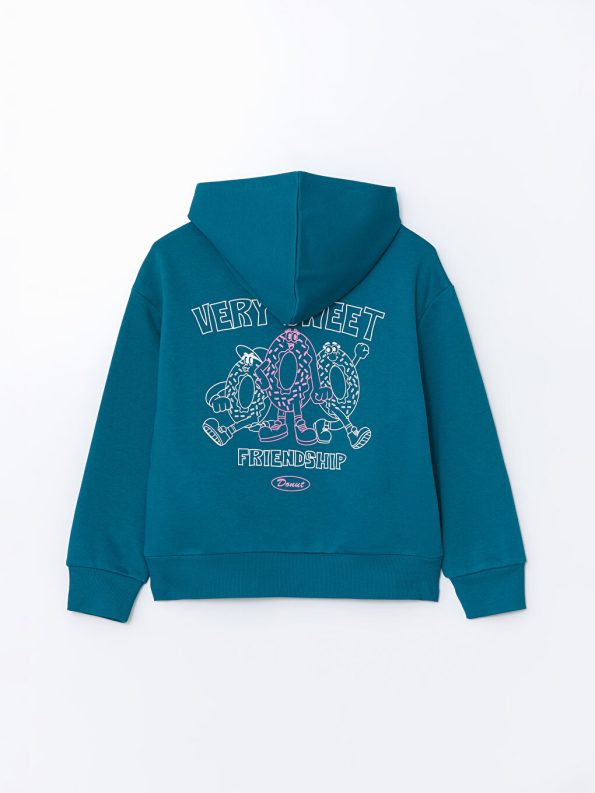 LCW Kids Turquoise Hooded Girls Thick Sweatshirt