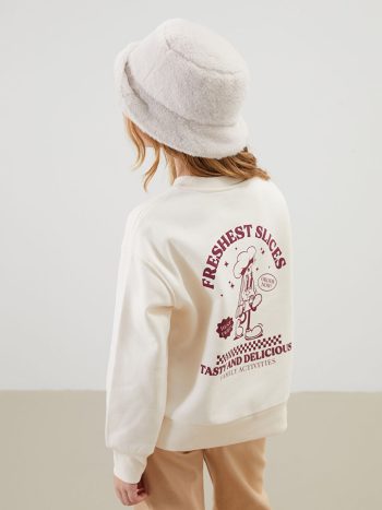 LCW Kids Cream Round Neck Thick Sweatshirt for Girls