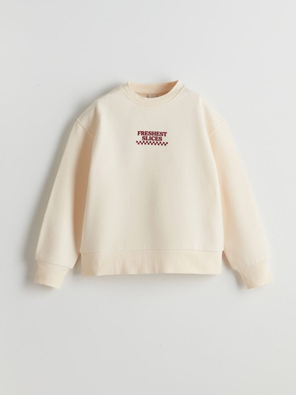 LCW Kids Cream Round Neck Thick Sweatshirt for Girls