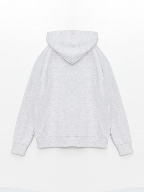 LCW Kids Gray Hooded Basic Long Sleeve Zipper Sweatshirt for Girls