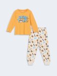 LCW Kids Orange Printed Crew Neck Pajama Set for Boys