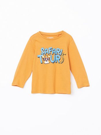 LCW Kids Orange Printed Crew Neck Pajama Set for Boys