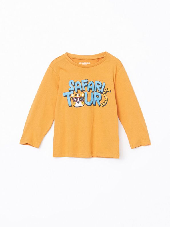 LCW Kids Orange Printed Crew Neck Pajama Set for Boys