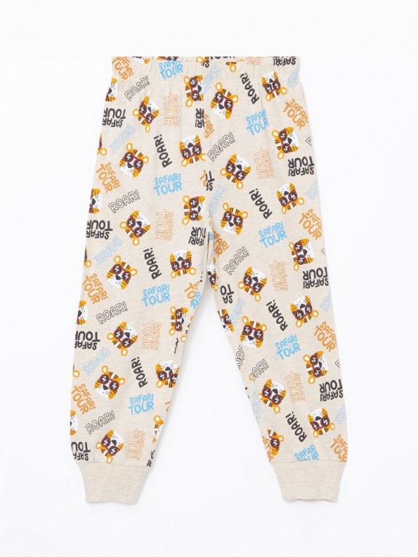 LCW Kids Orange Printed Crew Neck Pajama Set for Boys