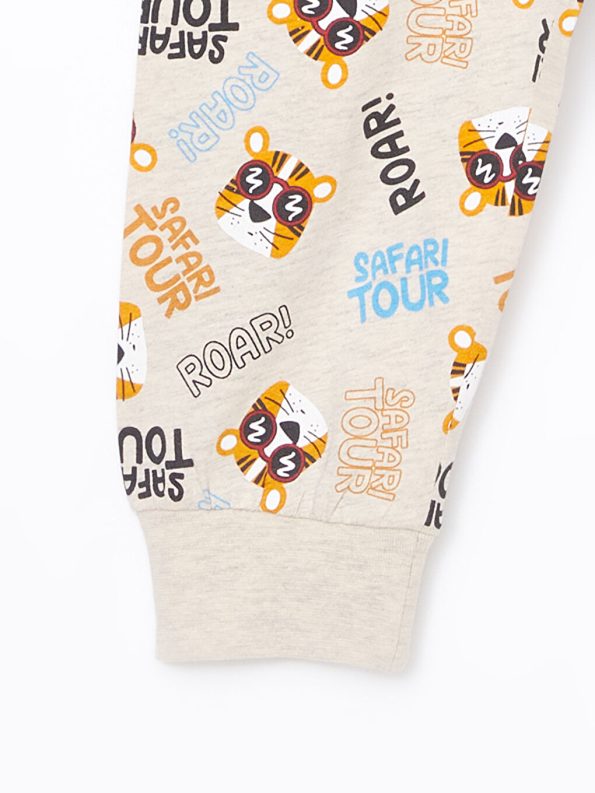 LCW Kids Orange Printed Crew Neck Pajama Set for Boys