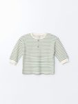 LCW Baby Cream Buttoned Striped Boys T-Shirt