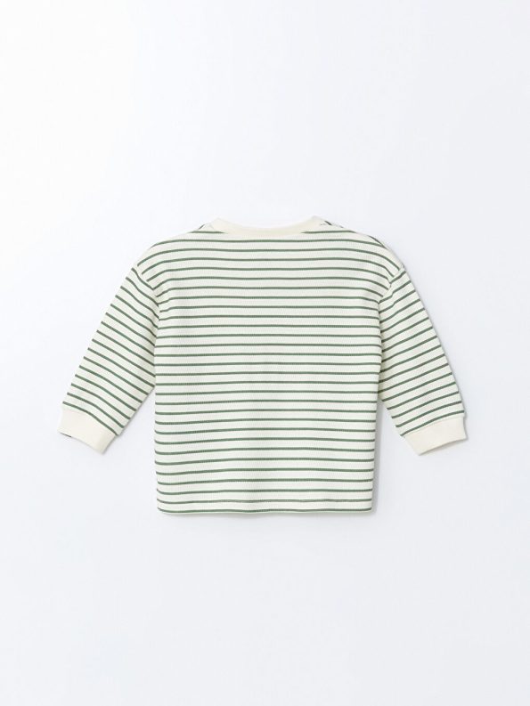 LCW Baby Cream Buttoned Striped Boys T-Shirt