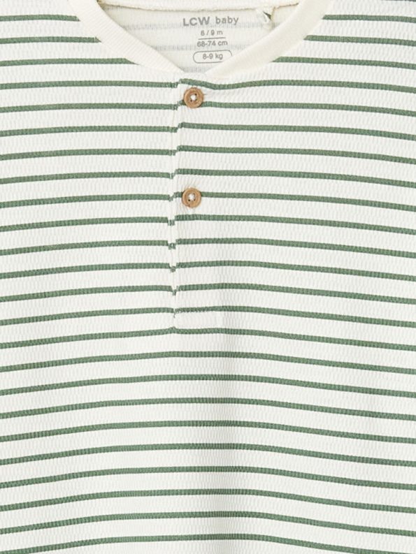 LCW Baby Cream Buttoned Striped Boys T-Shirt