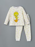 LCW Baby Cream Tweety Printed Girls Pajama Set