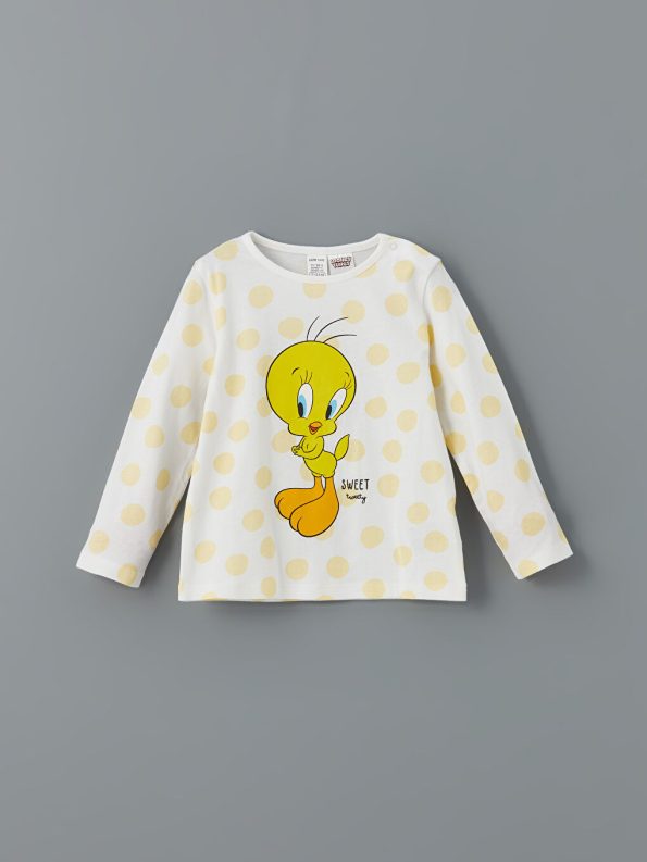 LCW Baby Cream Tweety Printed Girls Pajama Set