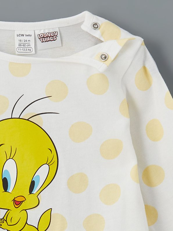 LCW Baby Cream Tweety Printed Girls Pajama Set
