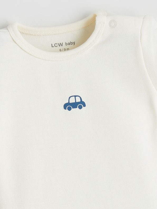 LCW Baby Cream Printed Boys' Bodysuit Set of 3
