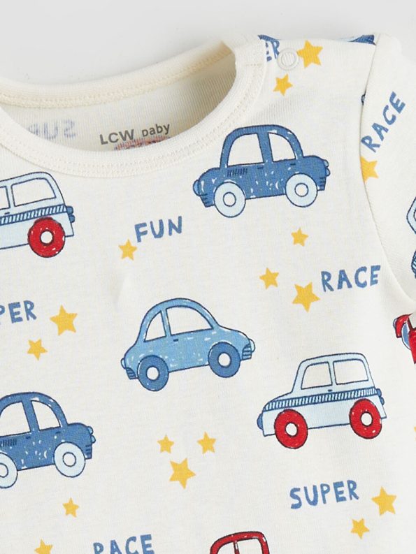 LCW Baby Cream Printed Boys' Bodysuit Set of 3