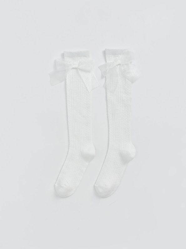 Bow Detail Knee-High Socks for Girls - Set of 2