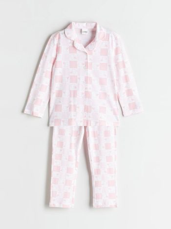 LCW Kids Pink Printed Collar Pajama Set for Girls
