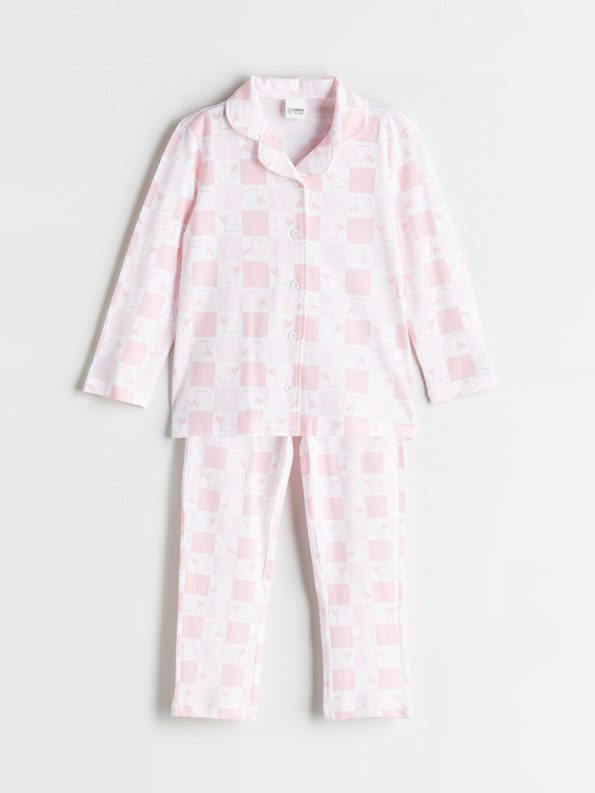 LCW Kids Pink Printed Collar Pajama Set for Girls